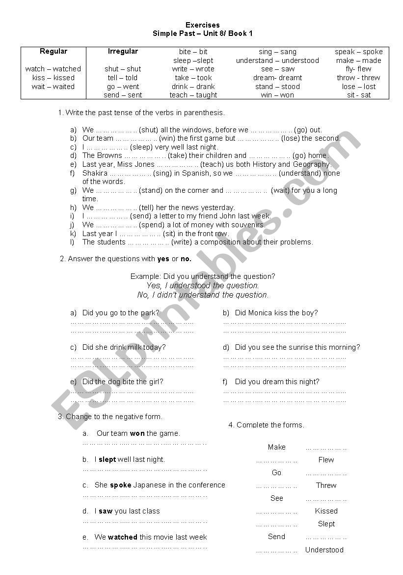 Simple past worksheet