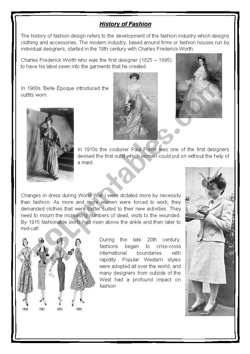 Fashiom worksheet