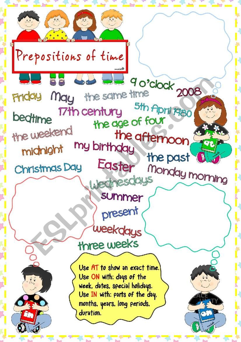 Prepositions of time * in , on, at * matching