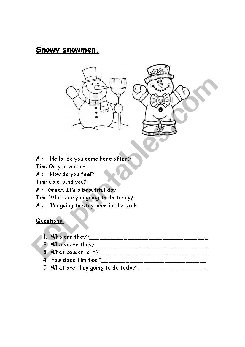 Snowy Snowmen worksheet