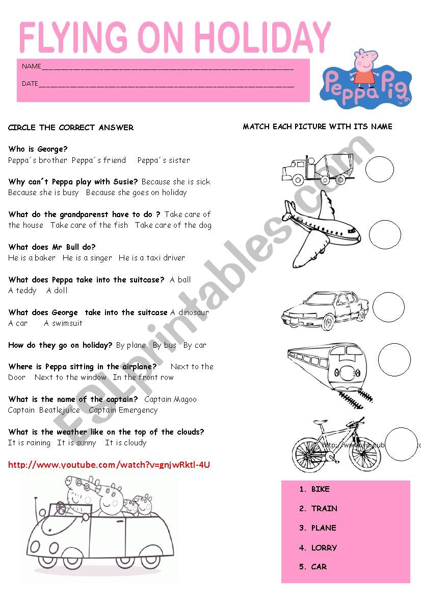 PEPPA PIG FLYING ON HOLIDAY worksheet