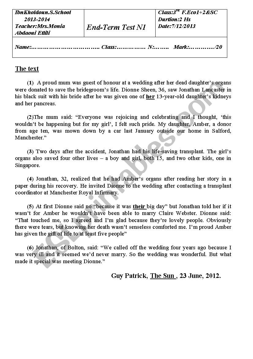 test worksheet