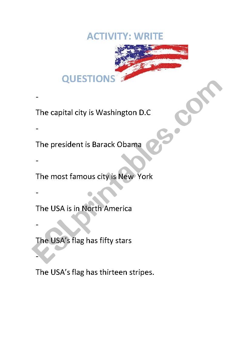 USA questions worksheet