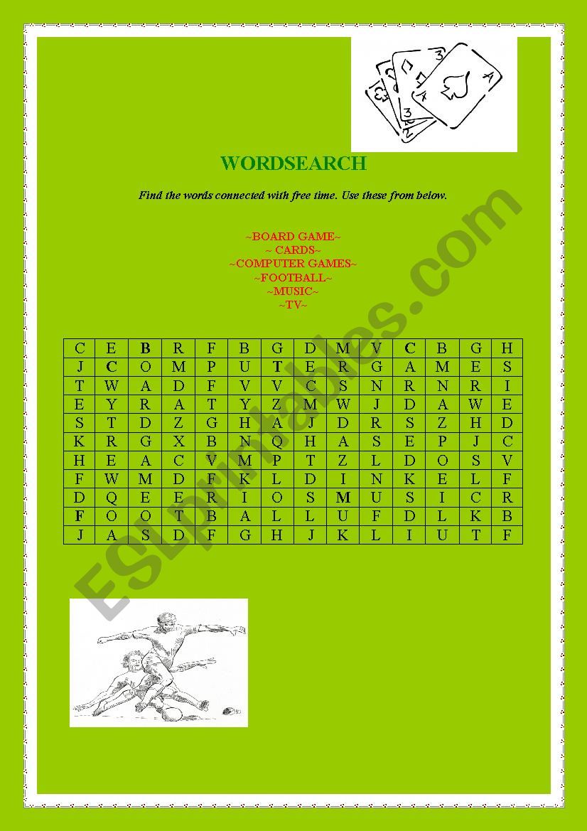 Freetime Wordsearch worksheet