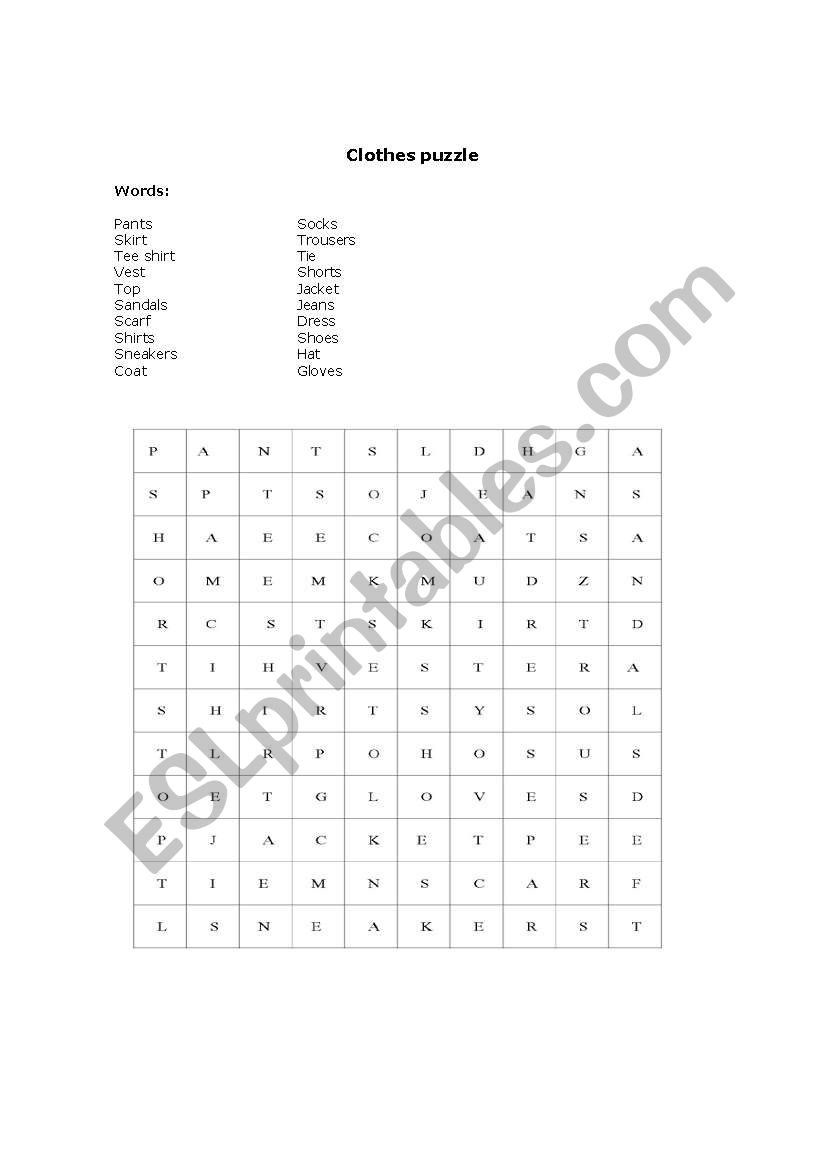 clothes worksheet