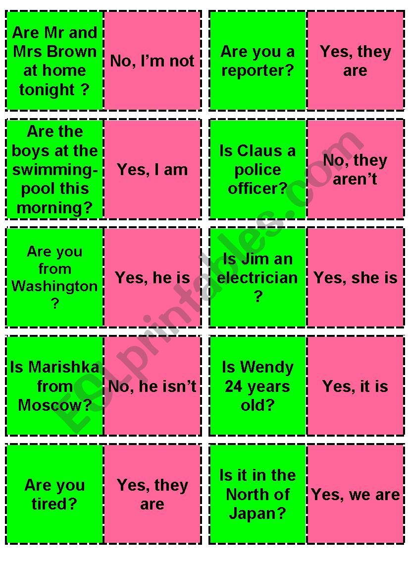 yes/No Questions / BE  Domino worksheet