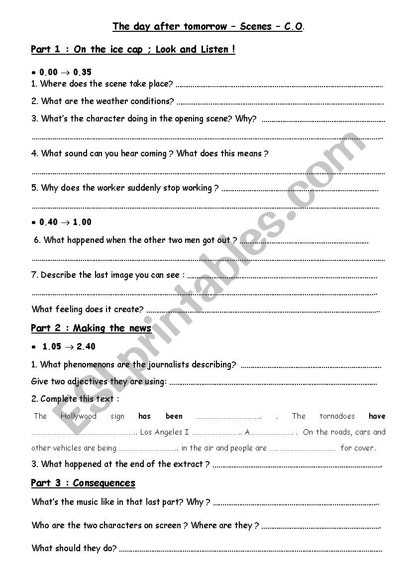The day after tomorrow  worksheet