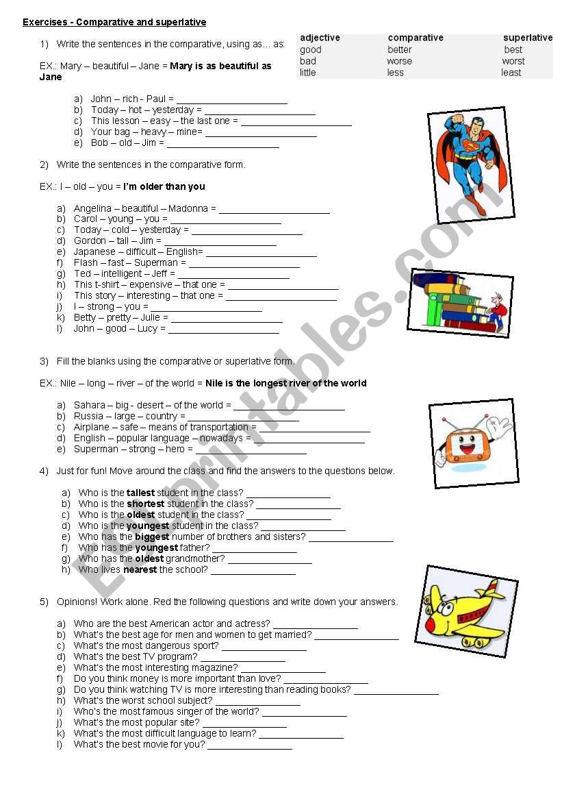 Comparative and Superlative worksheet