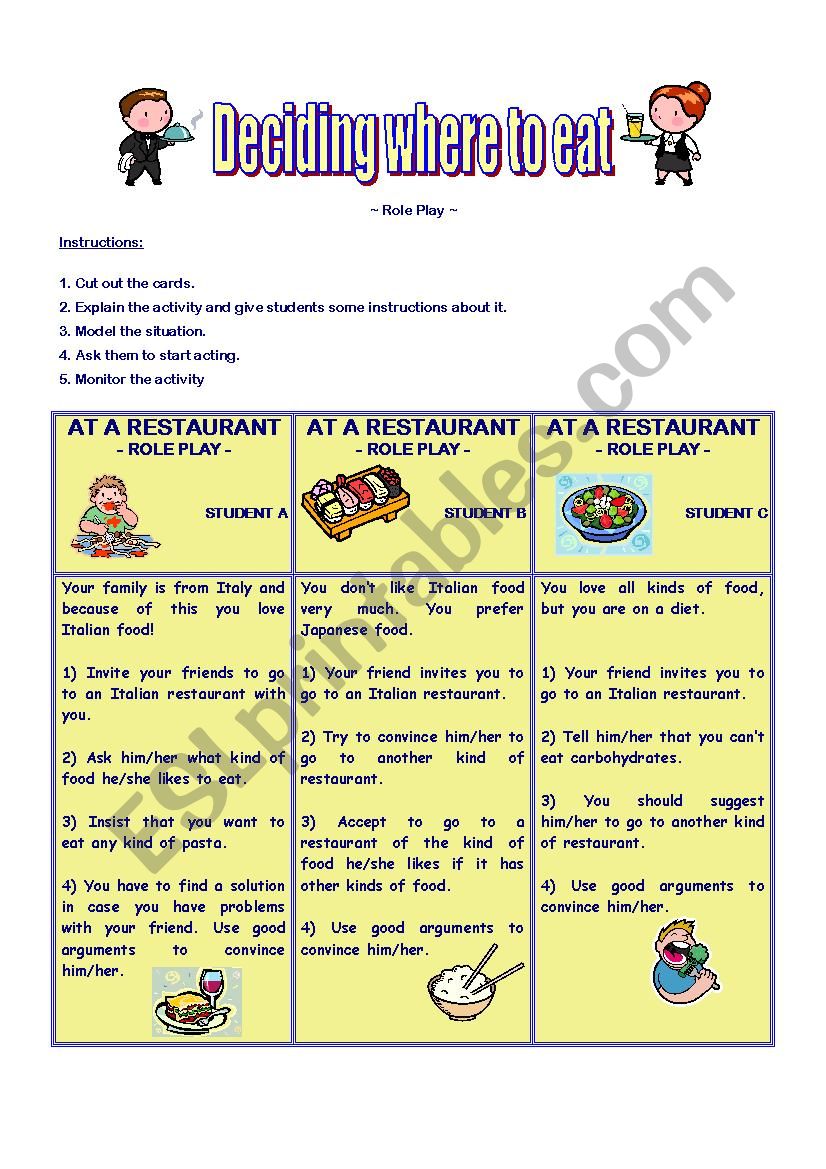 Deciding where to eat worksheet