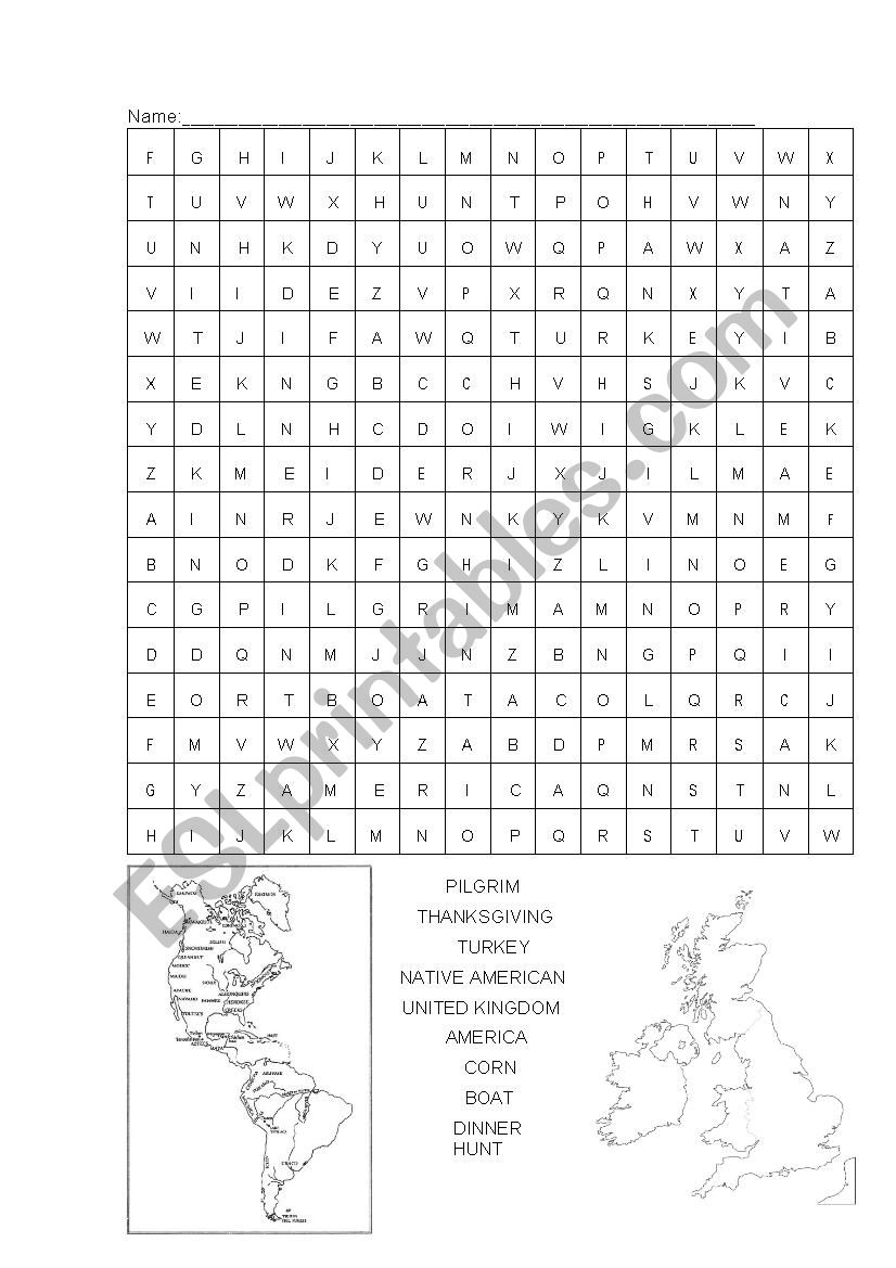 Thanksgiving wordsearch worksheet