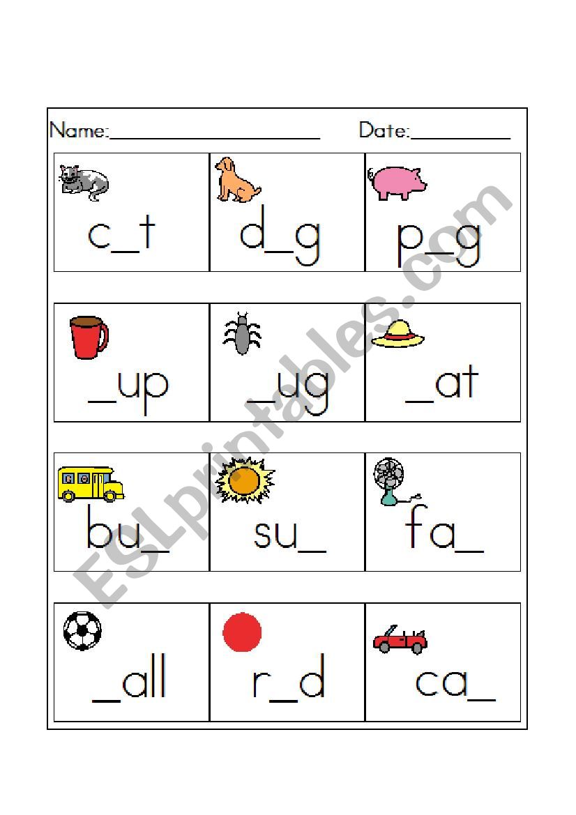 Three Letter Spelling Fill-In worksheet