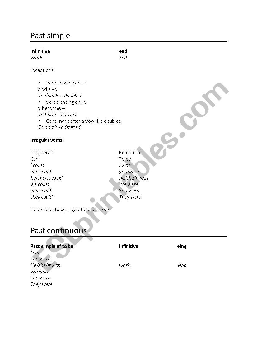past simple, past continuous worksheet