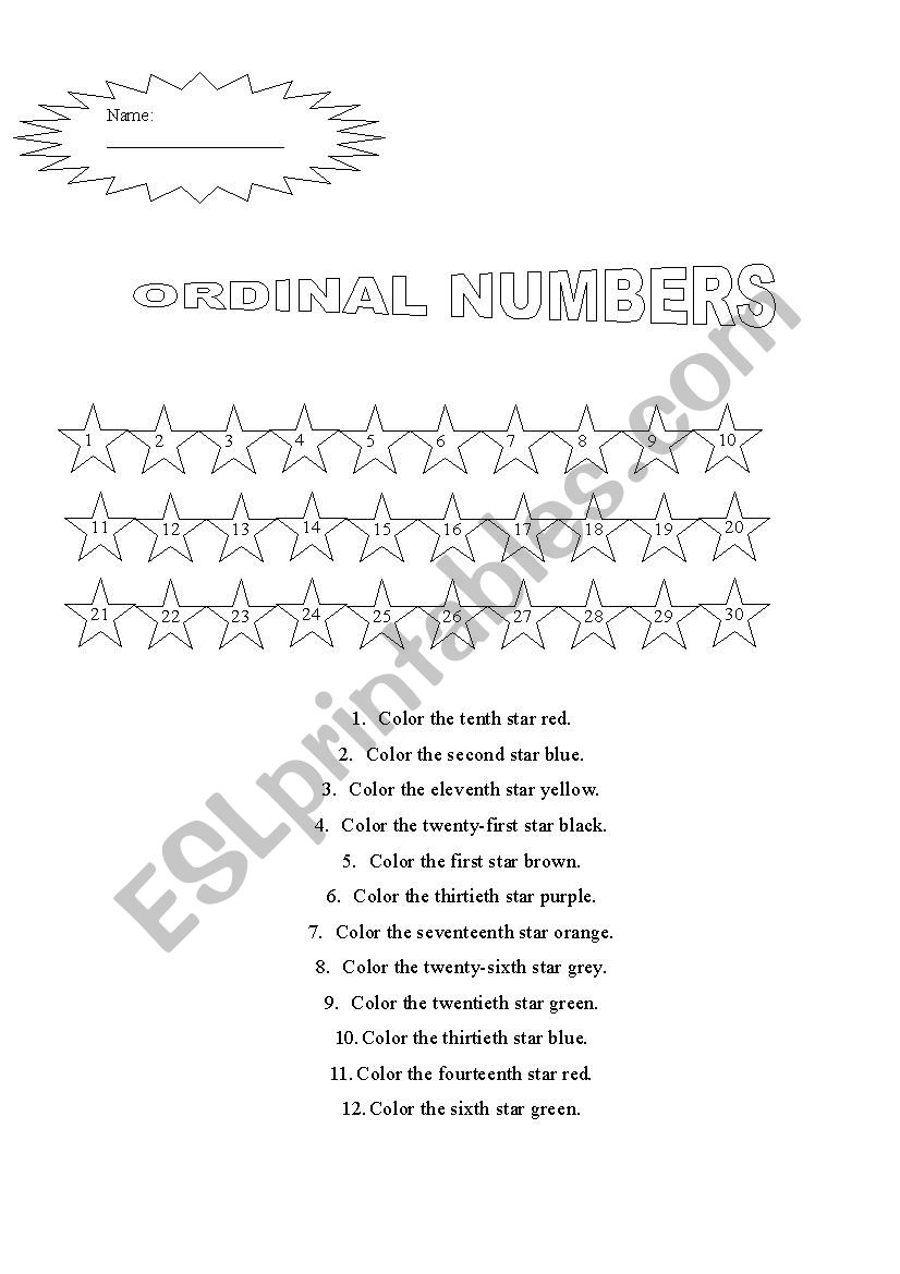 Ordinal numbers worksheet