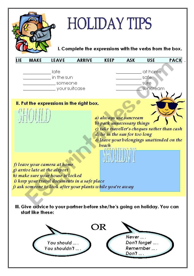 HOLIDAY TIPS worksheet