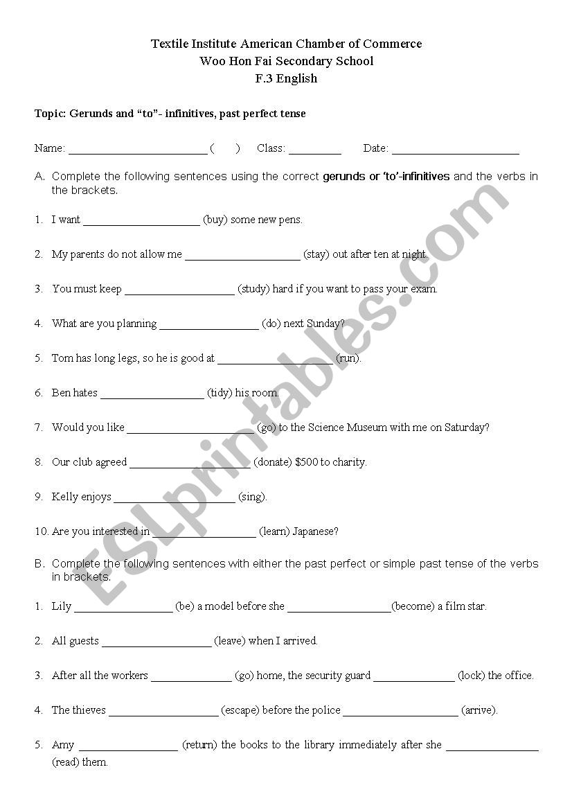 Gerunds and to-infinitves worksheet