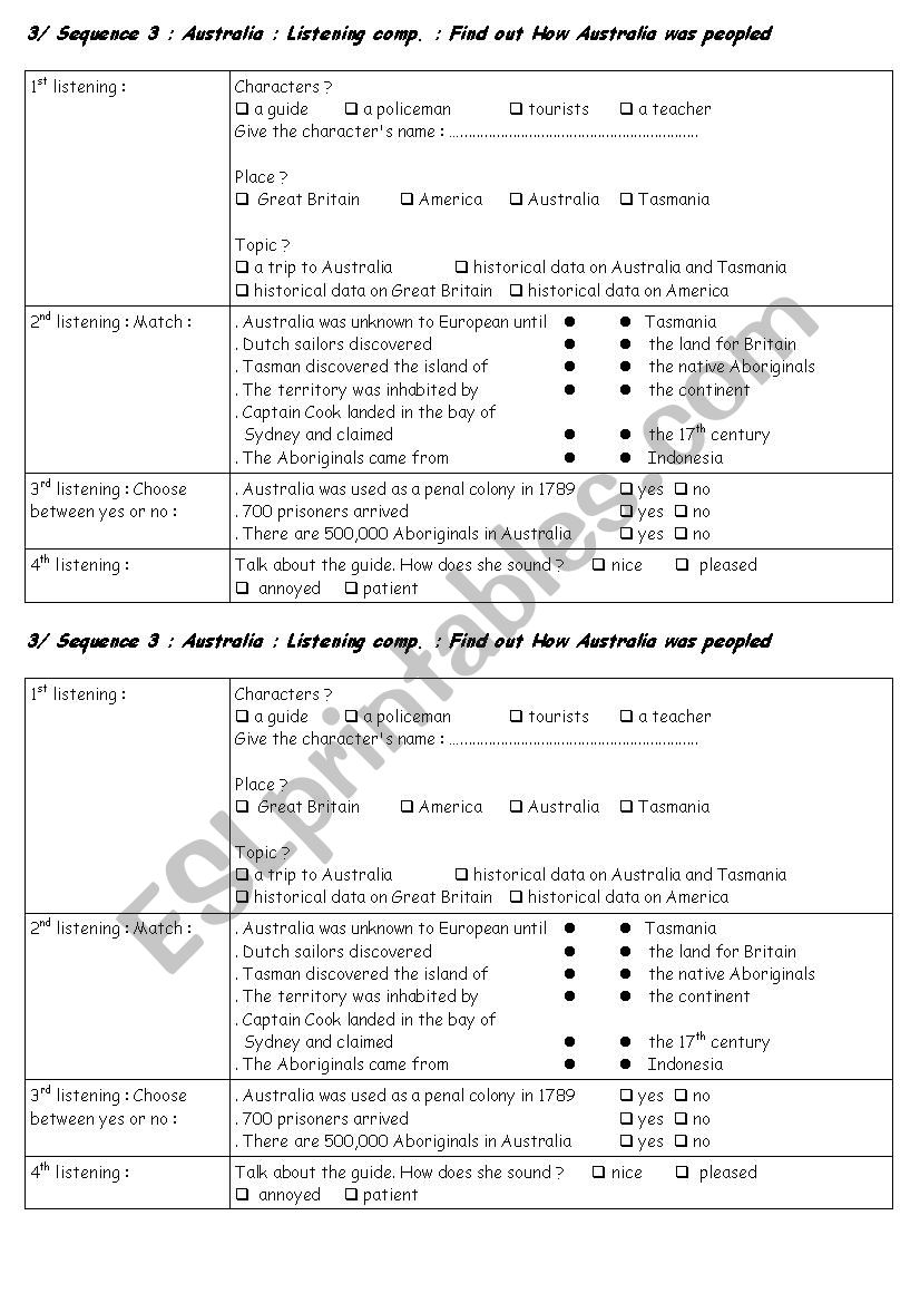 Questions for Listening Comprehension Australia New Spring 3