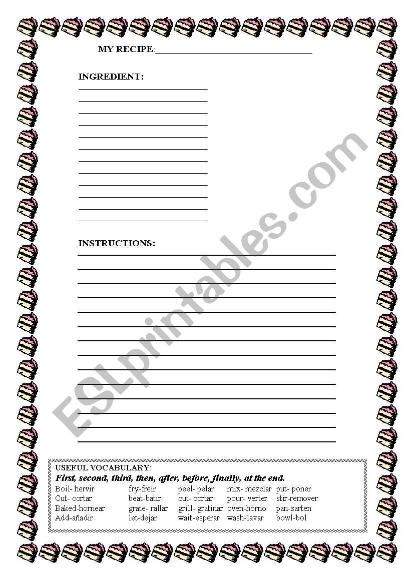 recipe worksheet