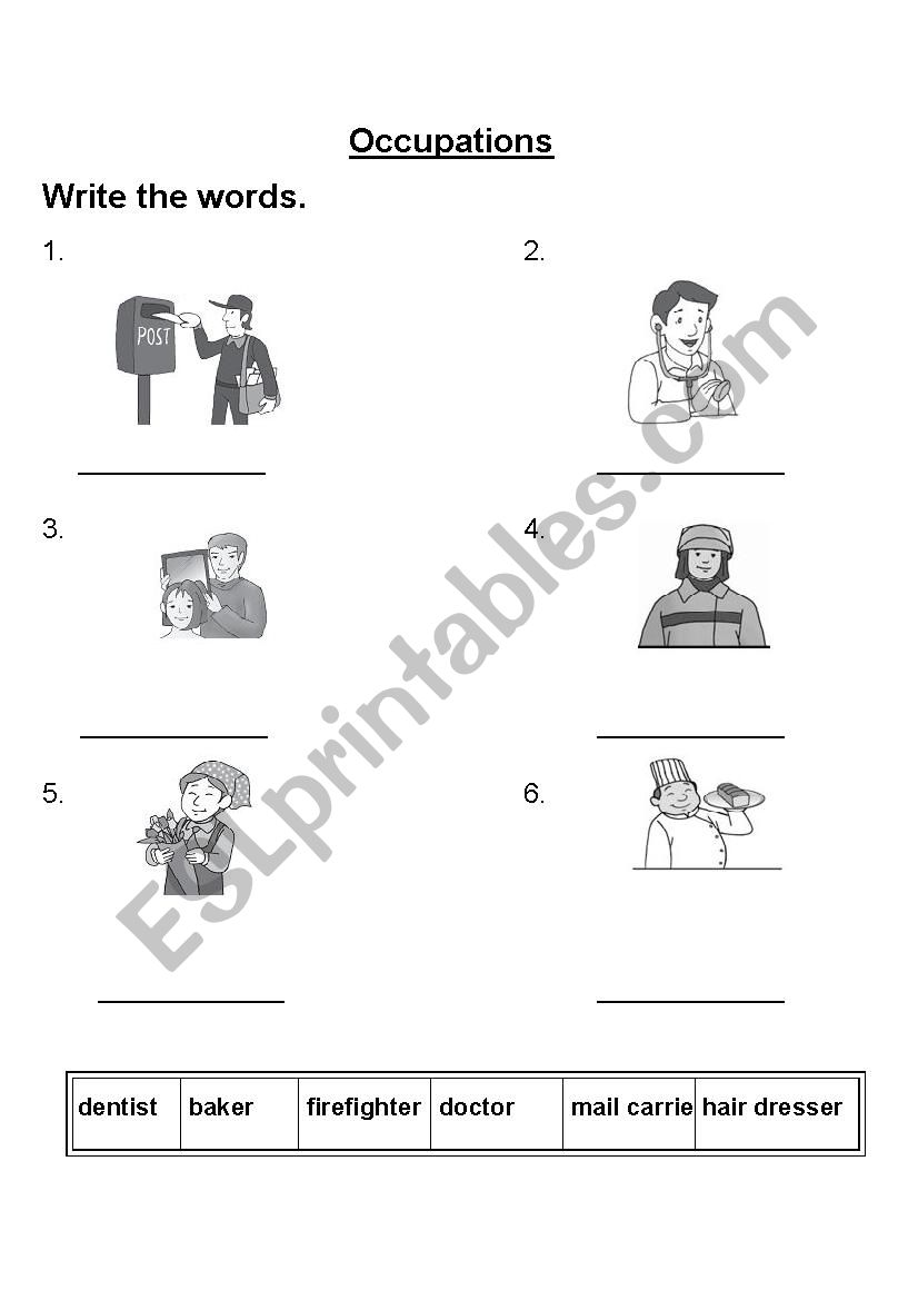 Occupations worksheet