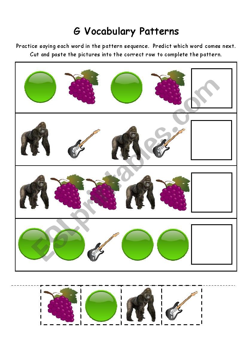 Letter G Vocabulary Patterns worksheet