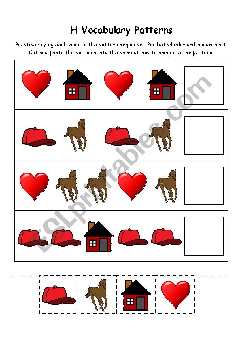 Letter H Vocabulary Patterns worksheet