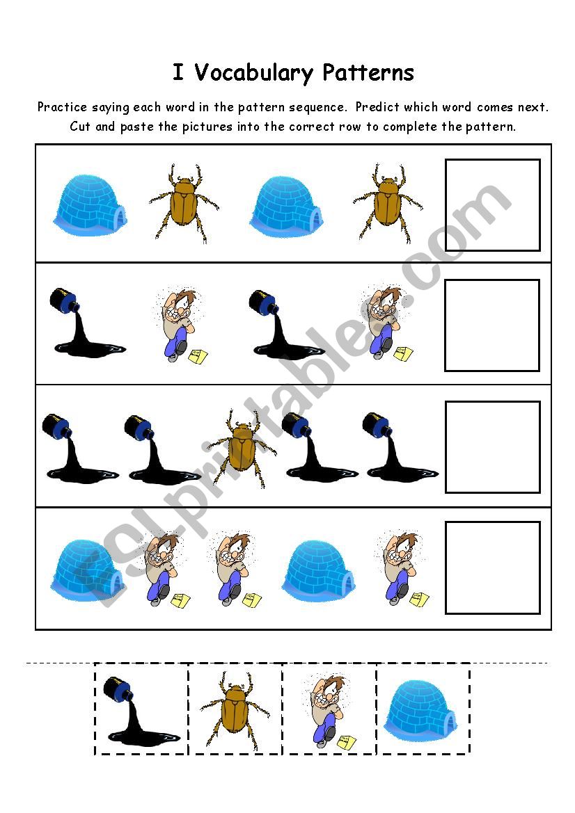 Letter I Vocabulary Patterns worksheet