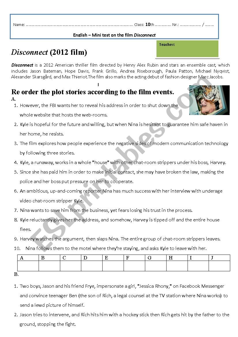 Film: Disconnect worksheet