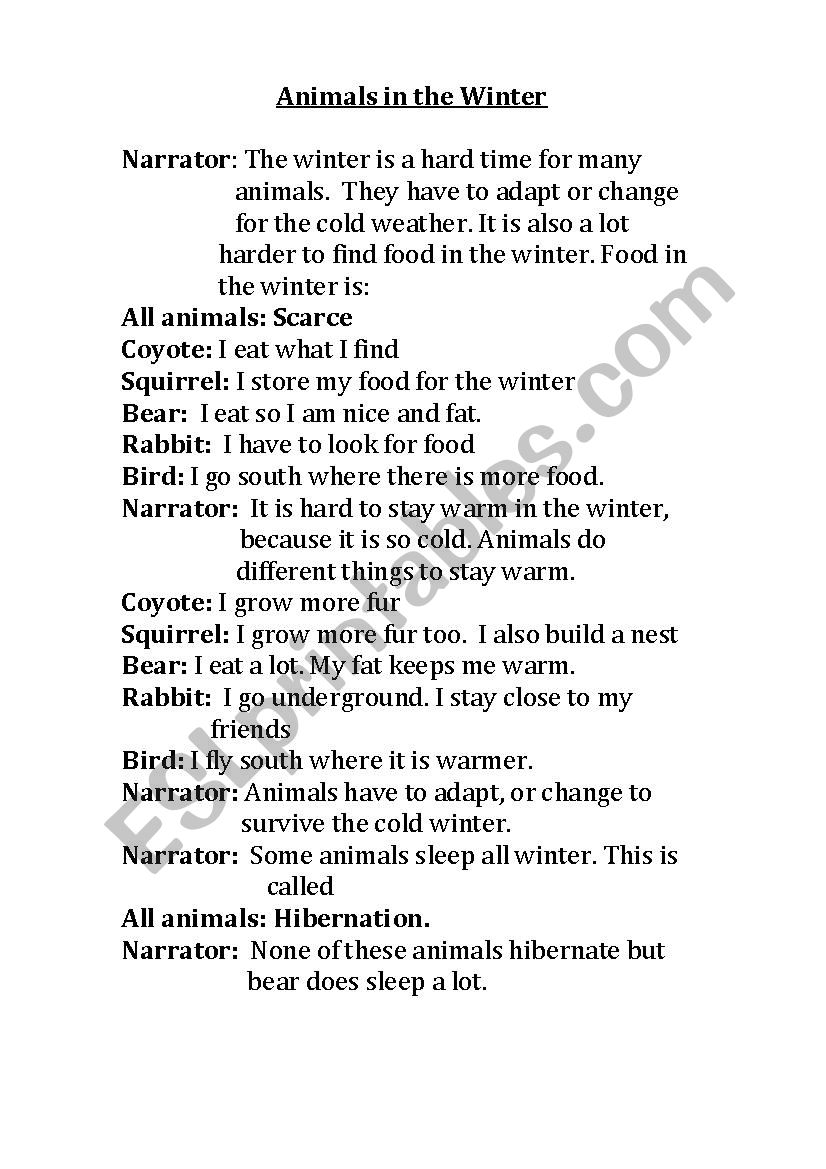 Animals In WInter Vocabulary Play