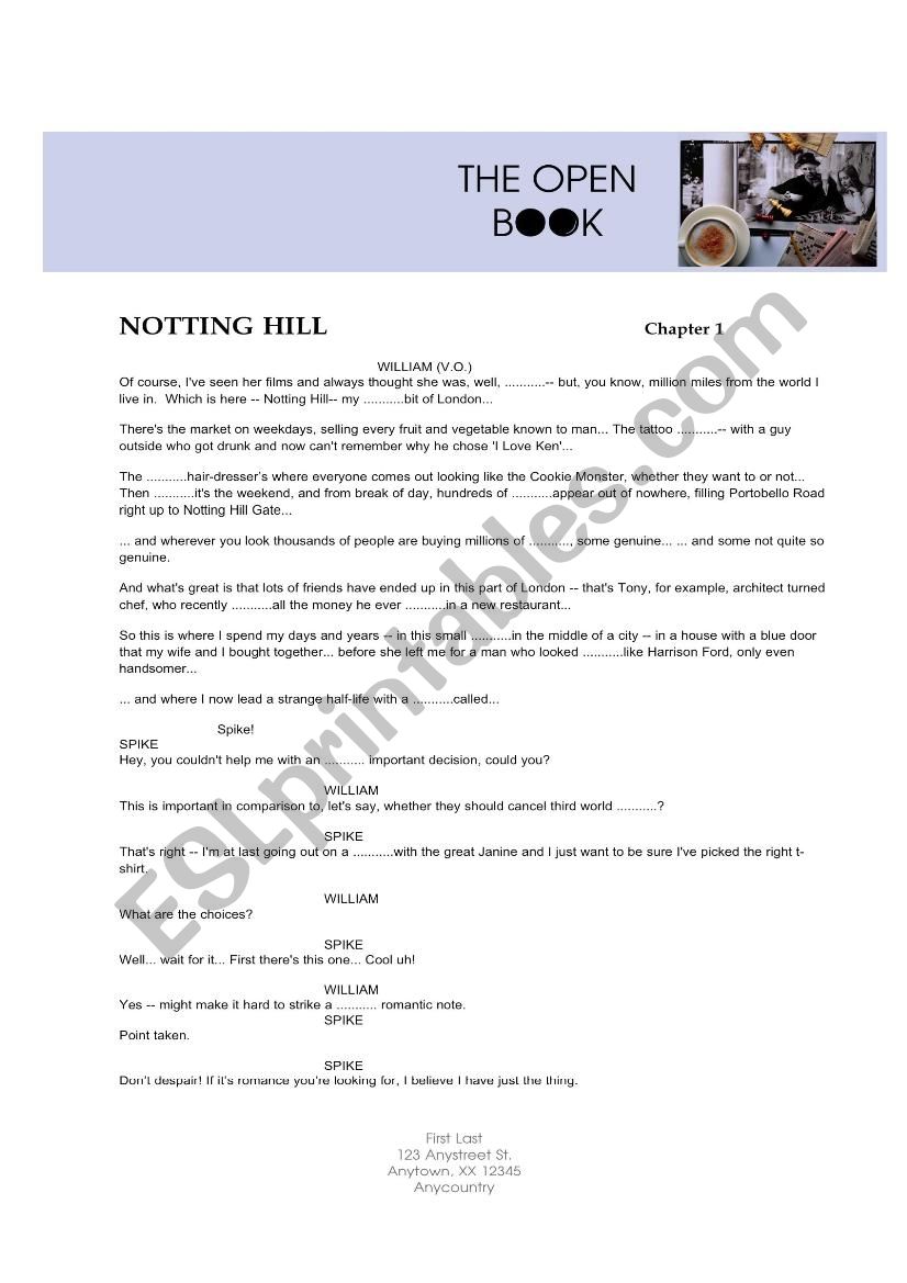 Notting Hill ch.1 worksheet