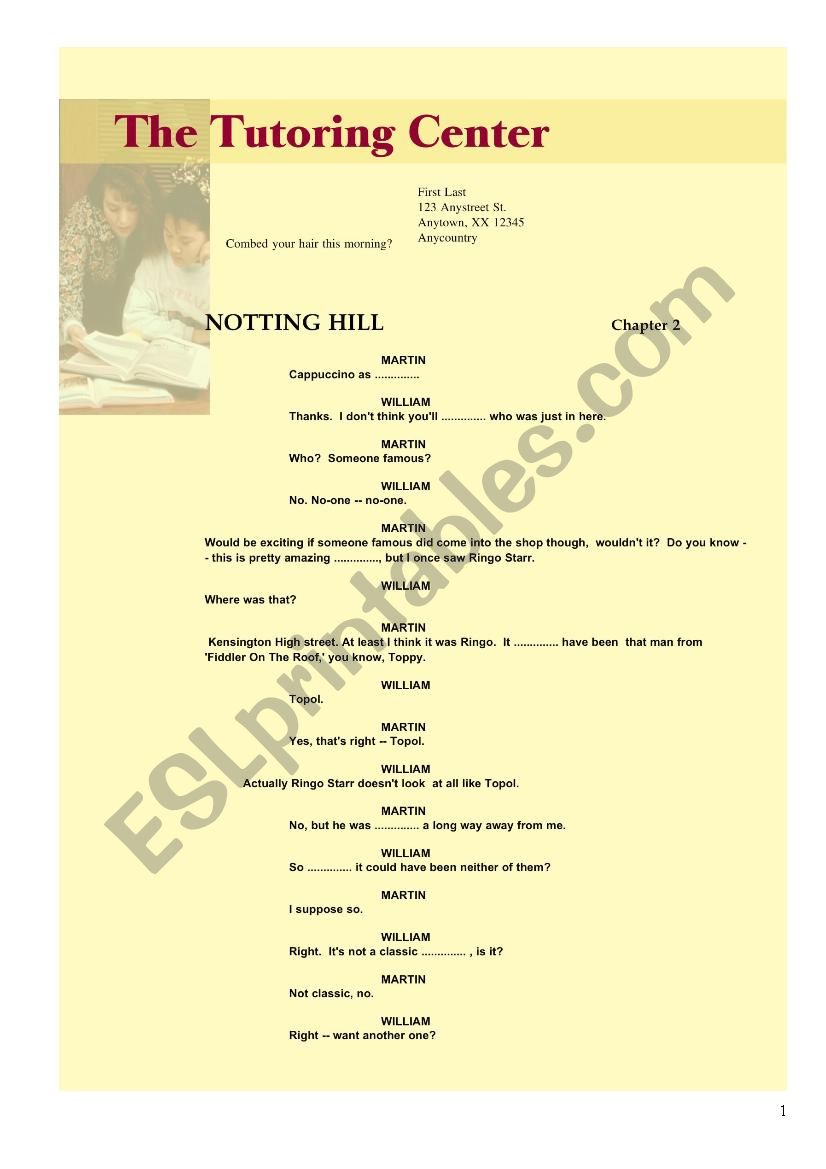 Notting Hill ch.2 worksheet