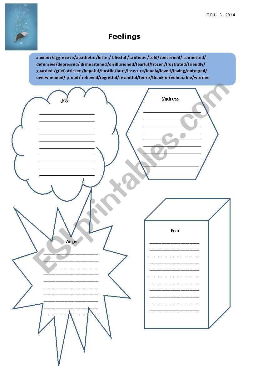 Feelings- Adjectives to express joy, sadness, anger and fear
