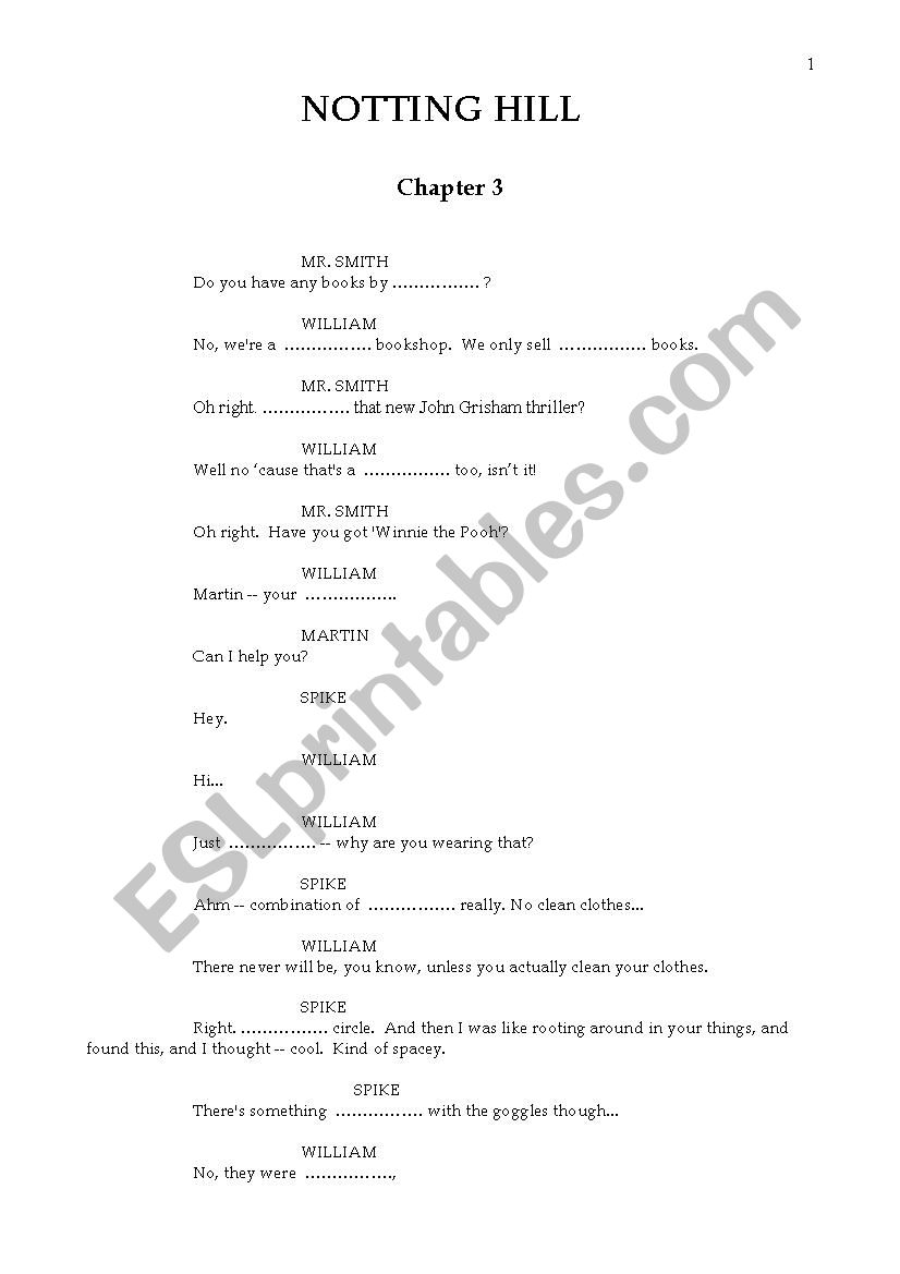 Notting Hill ch.3 worksheet