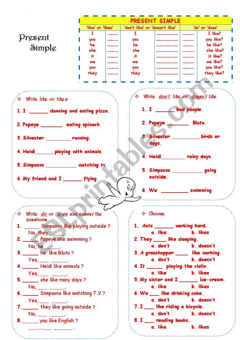 Simple Present Tense Worksheet Esl Library