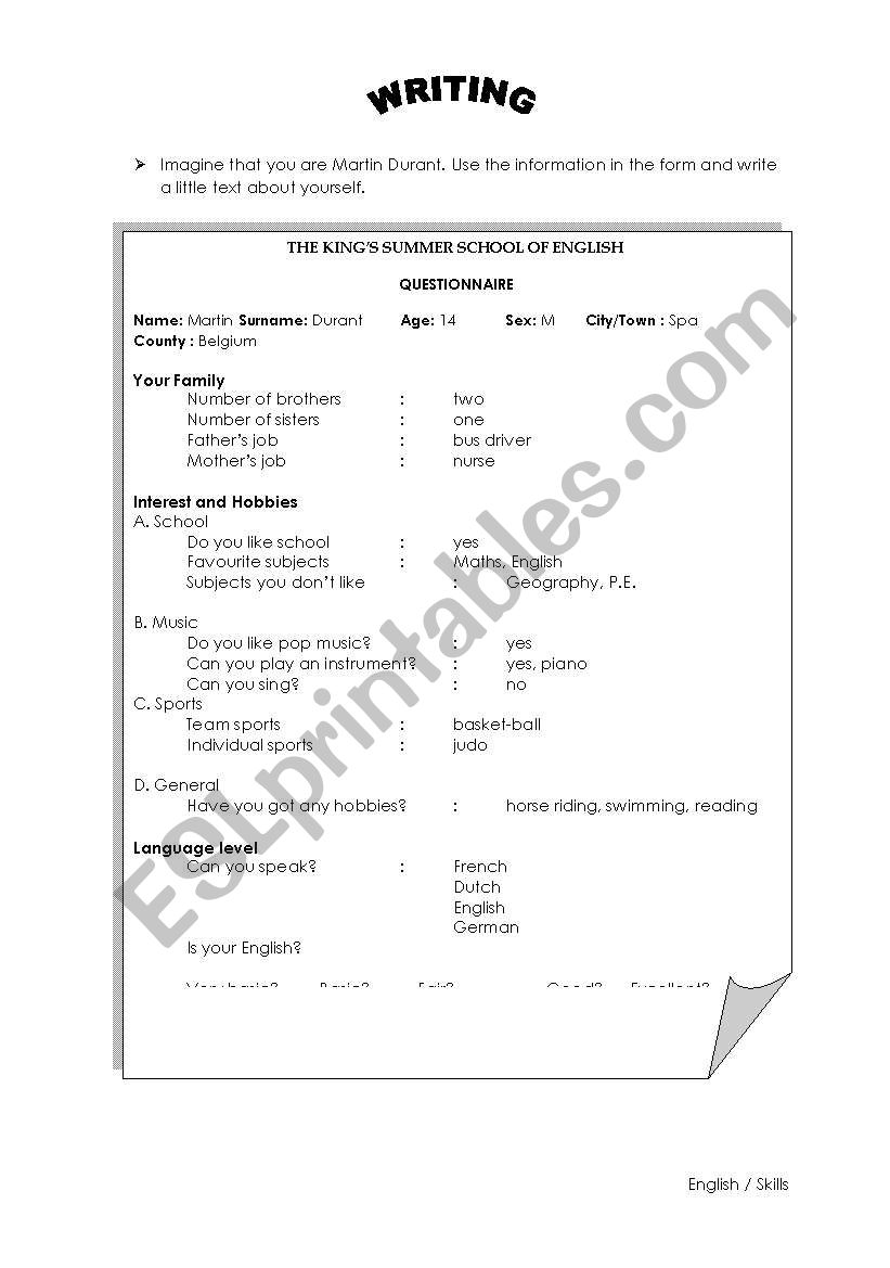 Getting to know you worksheet