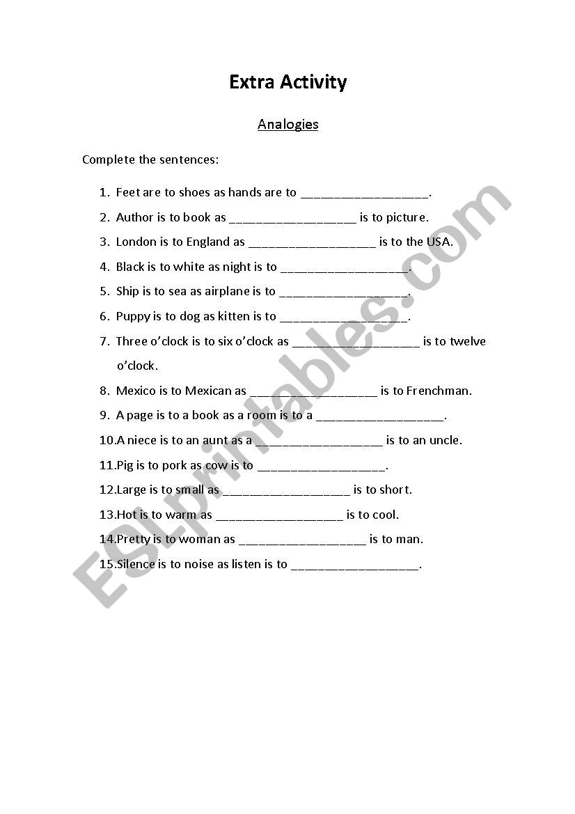 Analogies worksheet