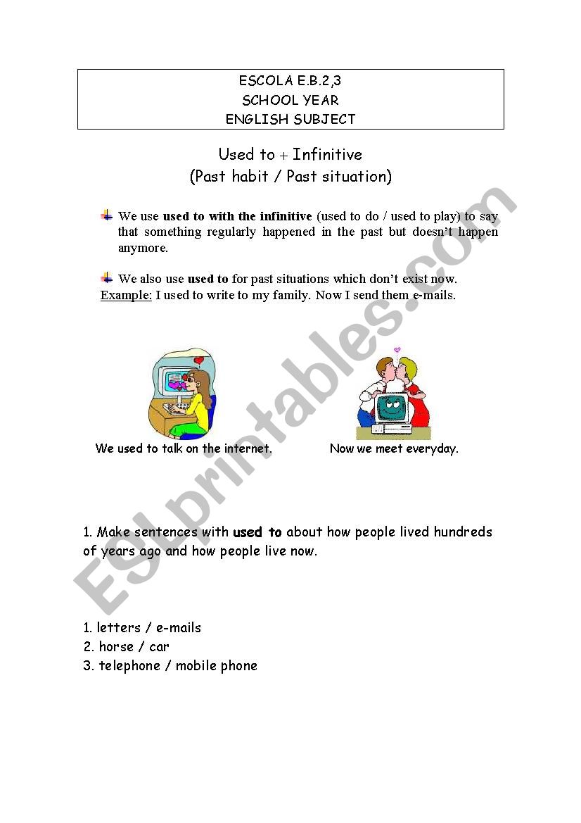 used to + infinitive worksheet