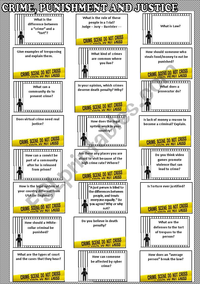 Crime -speaking cards worksheet