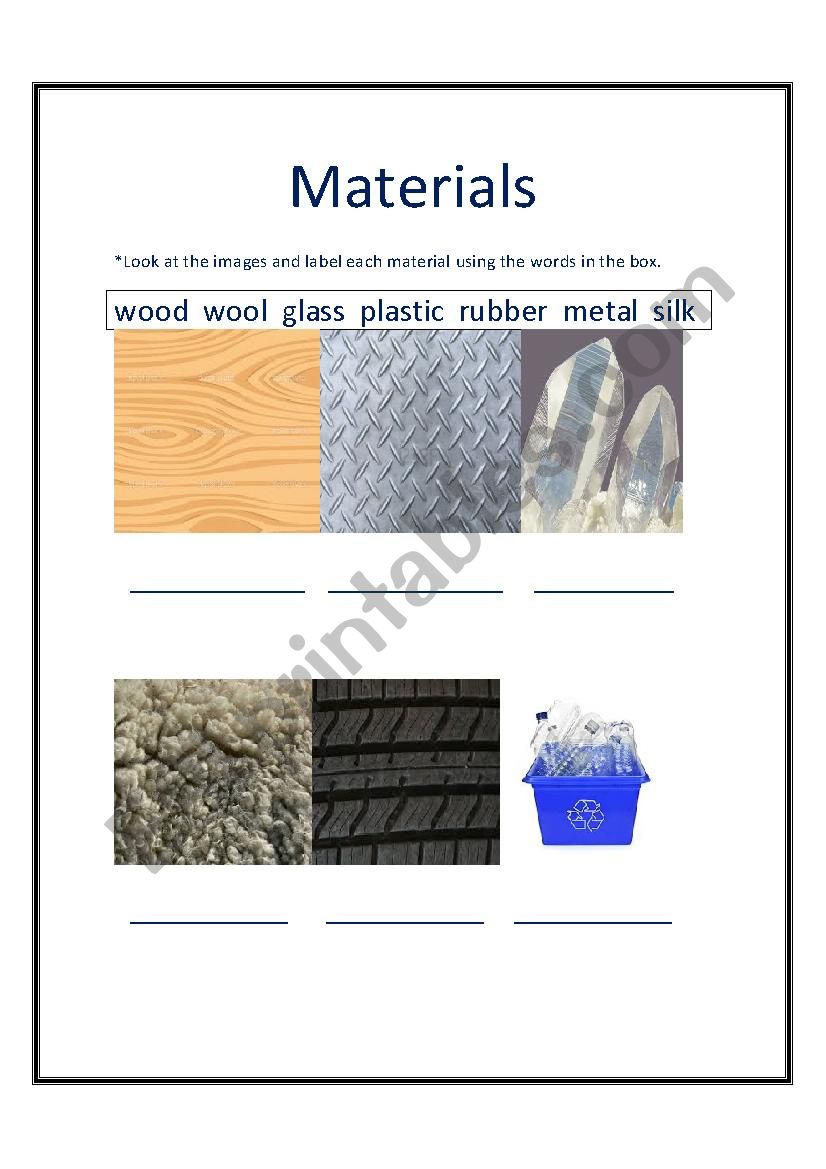 materials worksheet