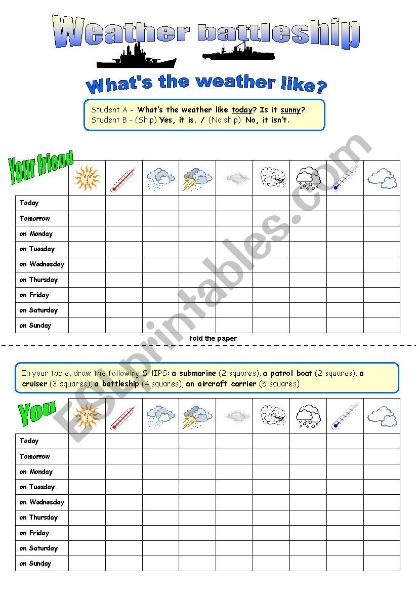 Weather battleship worksheet