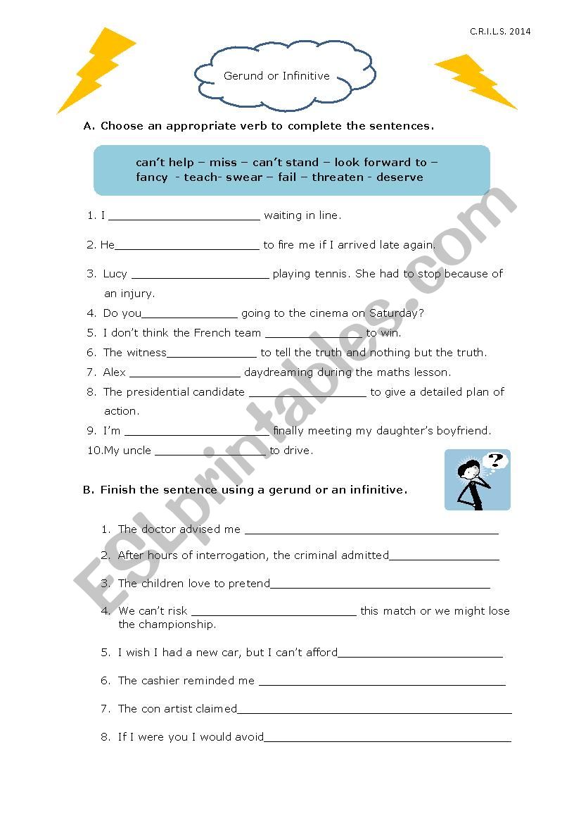 Gerund or Infinitive worksheet