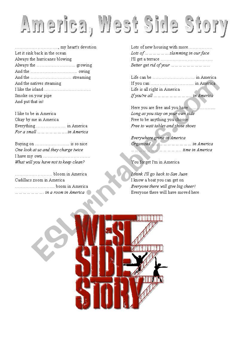 West Side Story, America worksheet