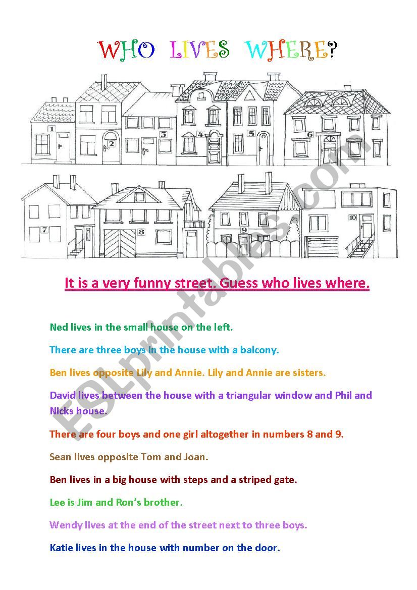 WHO LIVES WHERE? worksheet