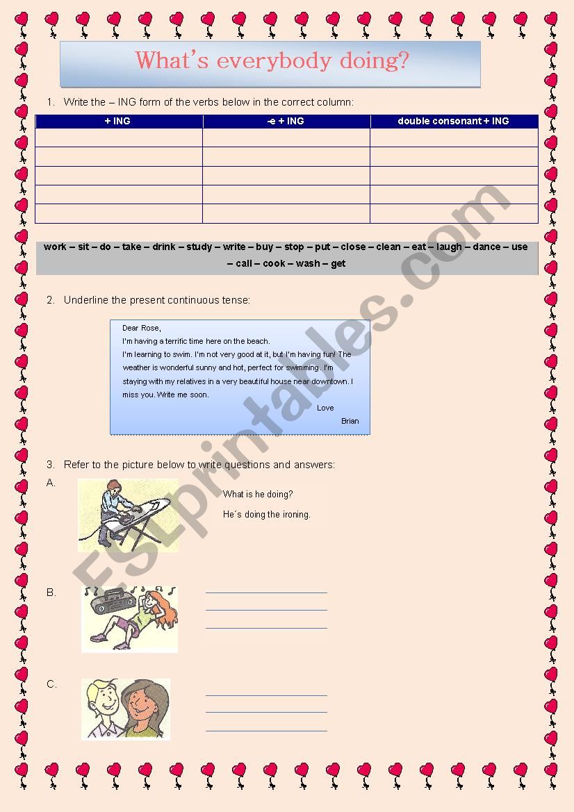 Present Continuous tense worksheet