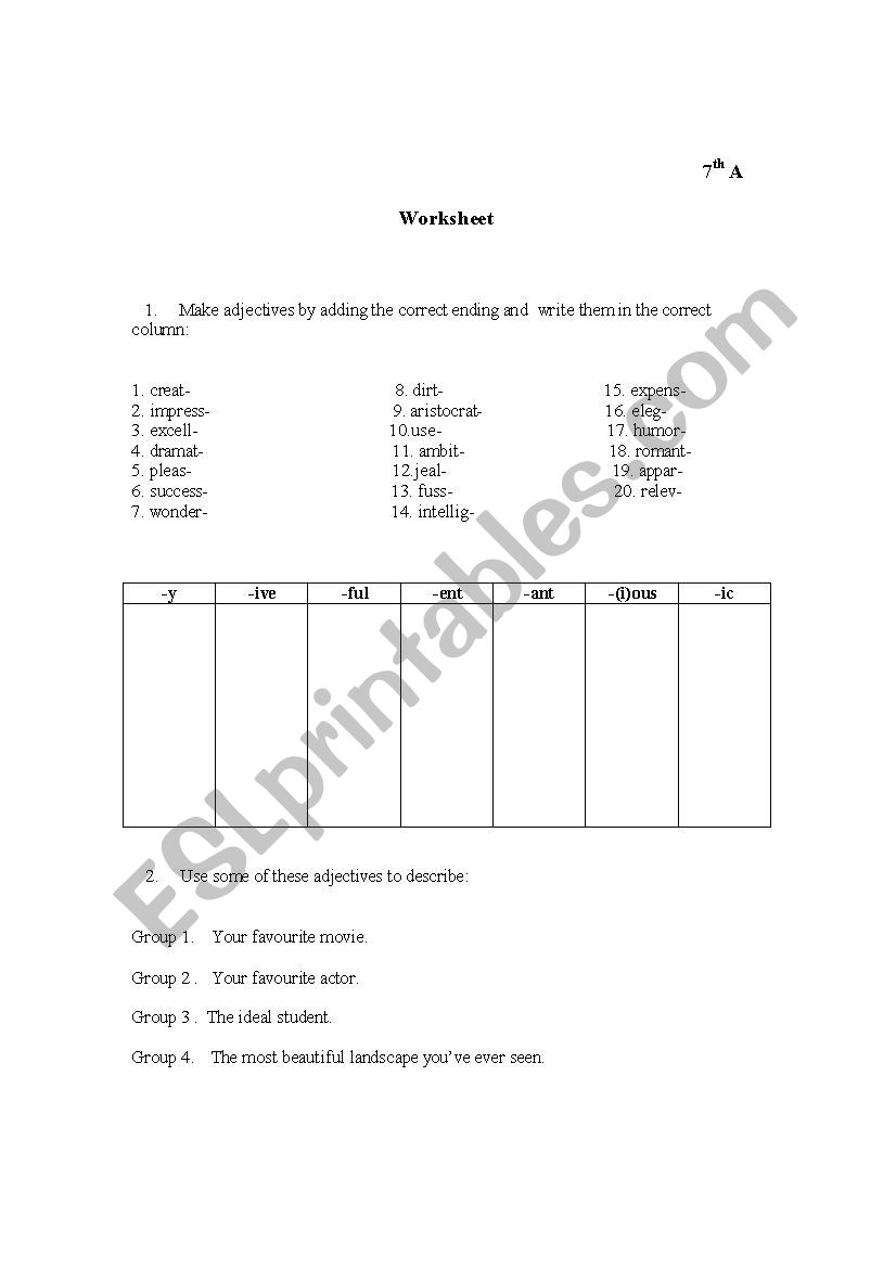 adjectives worksheet