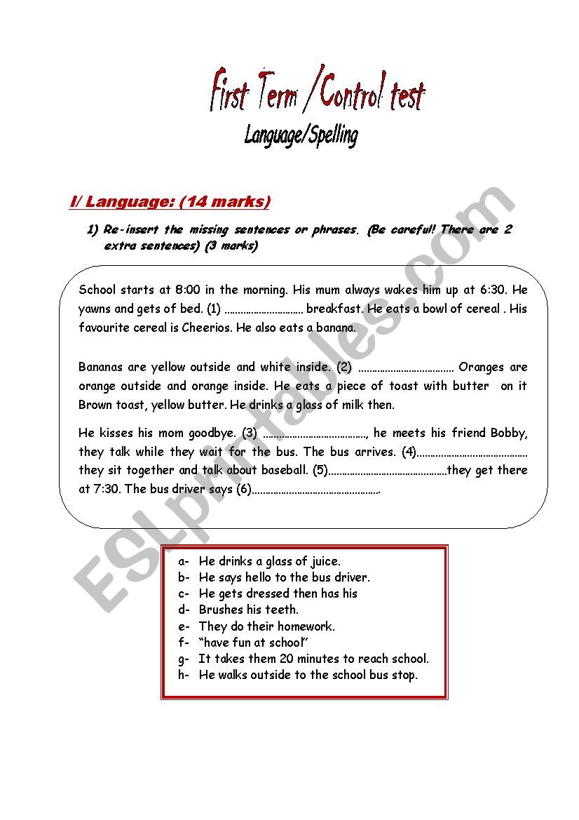 test worksheet