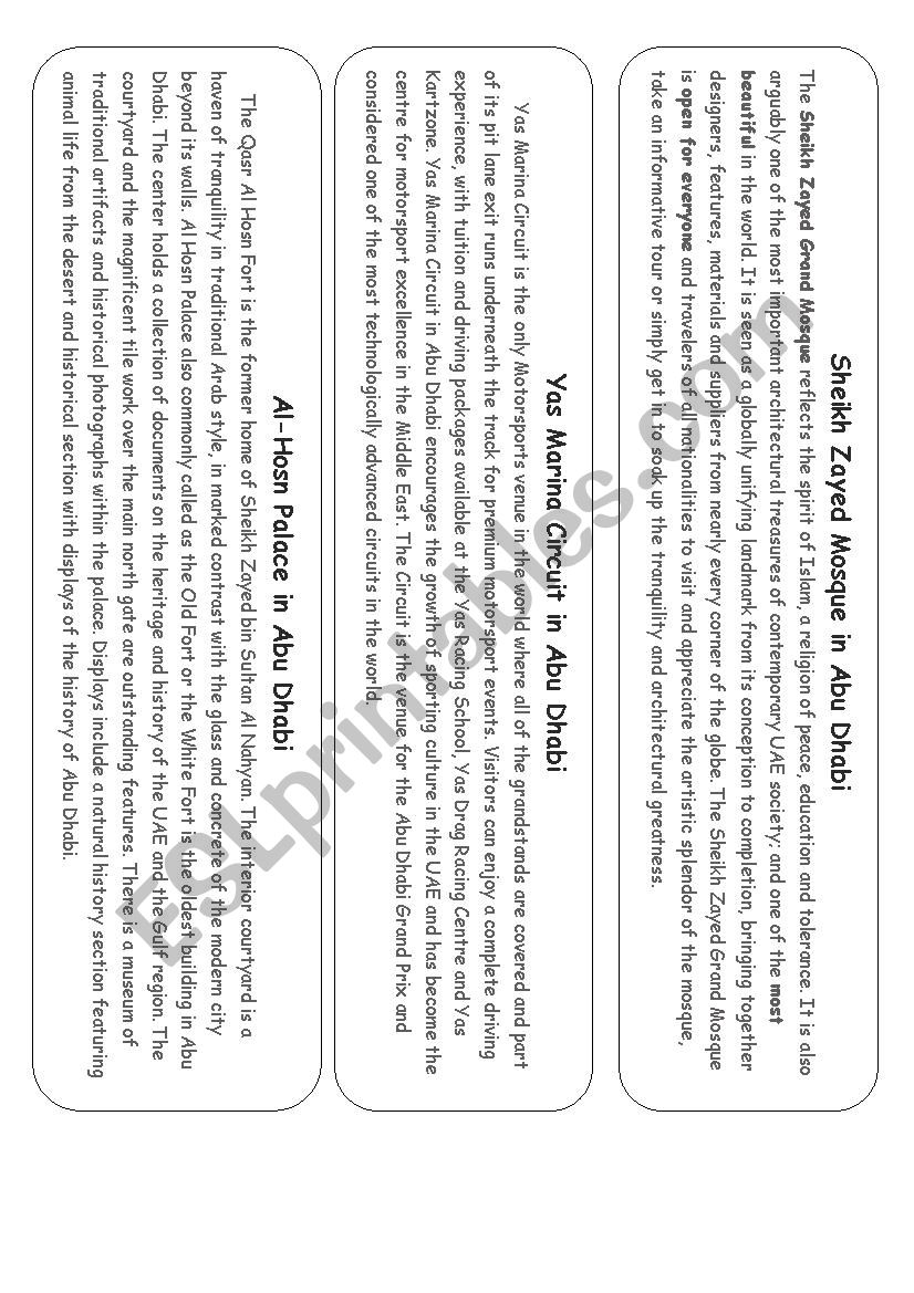 Abu Dhabi Famous Places worksheet