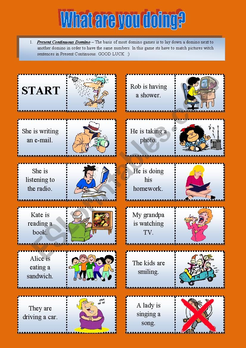 Present Continuous - Domino worksheet