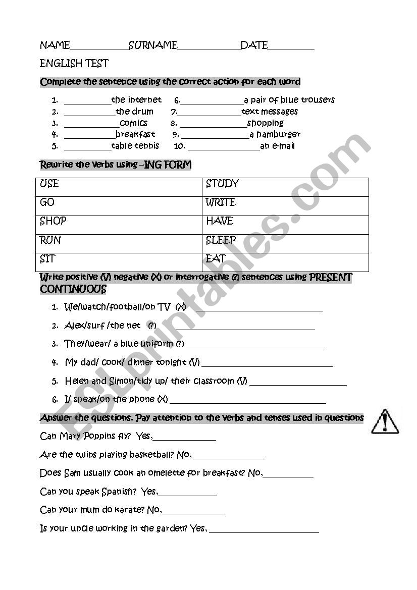 present continuous clothes worksheet