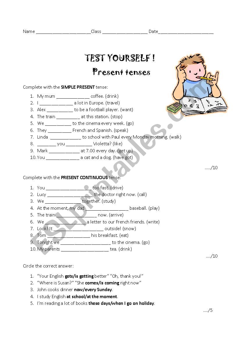 PRESENT TENSE TEST worksheet