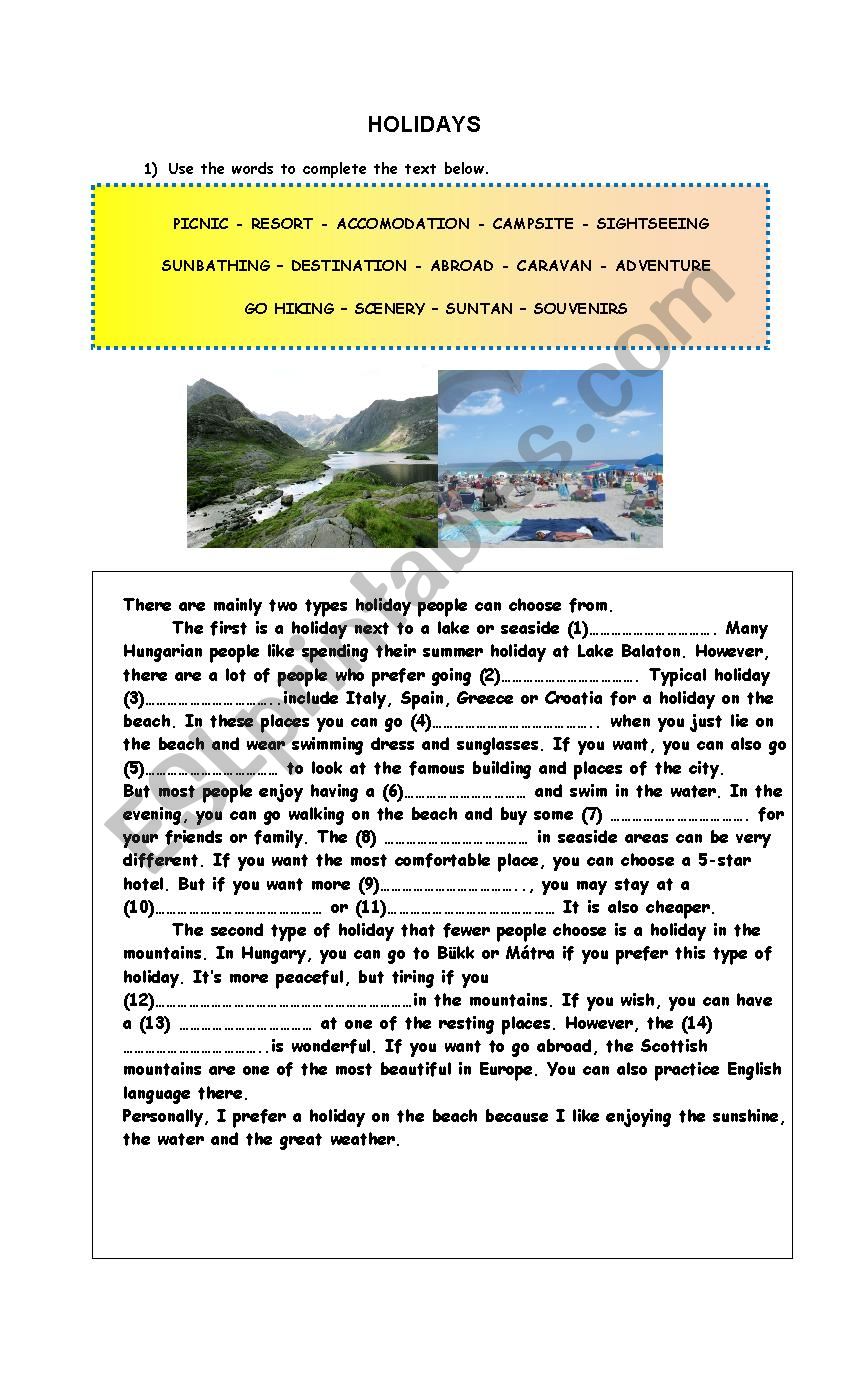 Going On Holiday (Topic Elaboration for Pre-Intermediate Students)