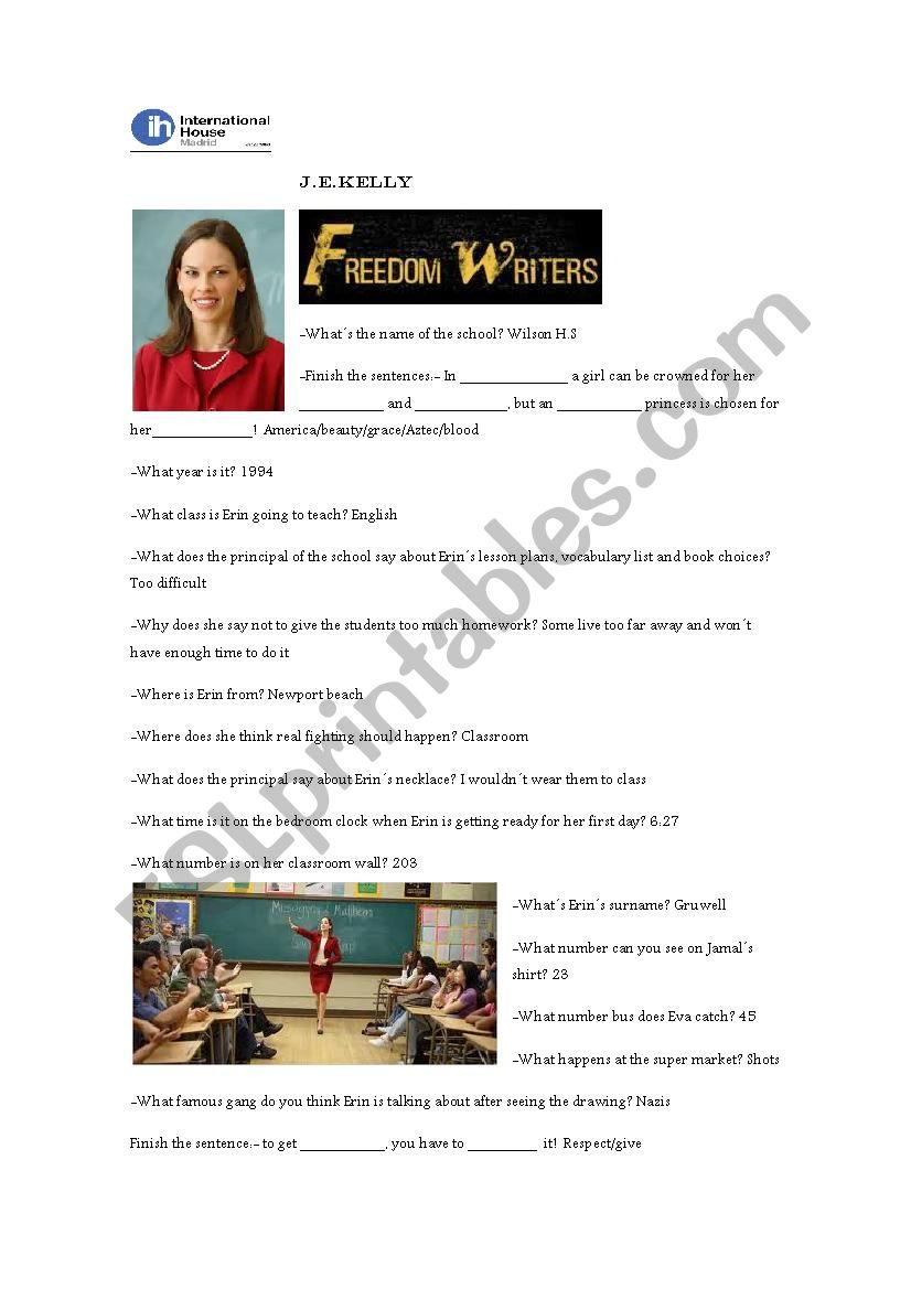 film worksheet freedom writers including answers